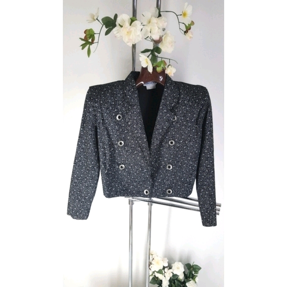 90's-Y2K 🖤Crop Big Shoulder Blazer Jacket - Picture 2 of 7